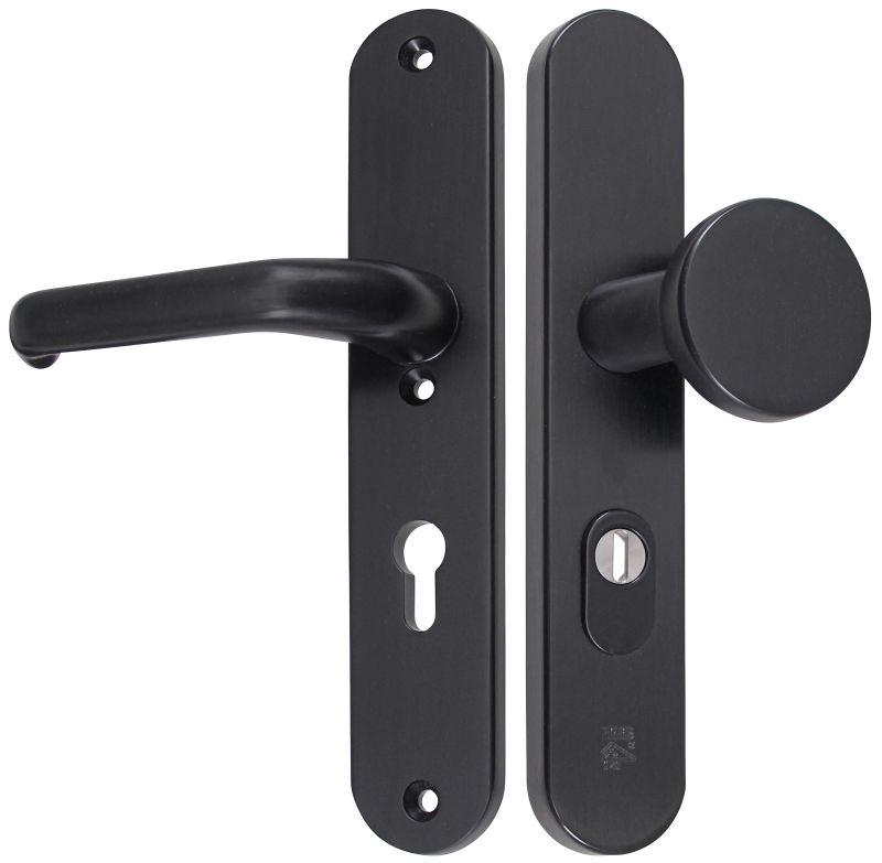 M-line Noir | Zwart Veiligheidbeslag | Afgerond Breed | PC72 | Kruk/Knop | Kerntrekbeveiliging