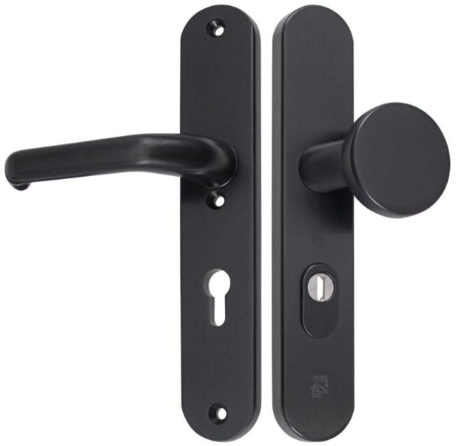 M-line Noir | Zwart Veiligheidbeslag | Afgerond Breed | PC72 | Kruk/Knop | Kerntrekbeveiliging