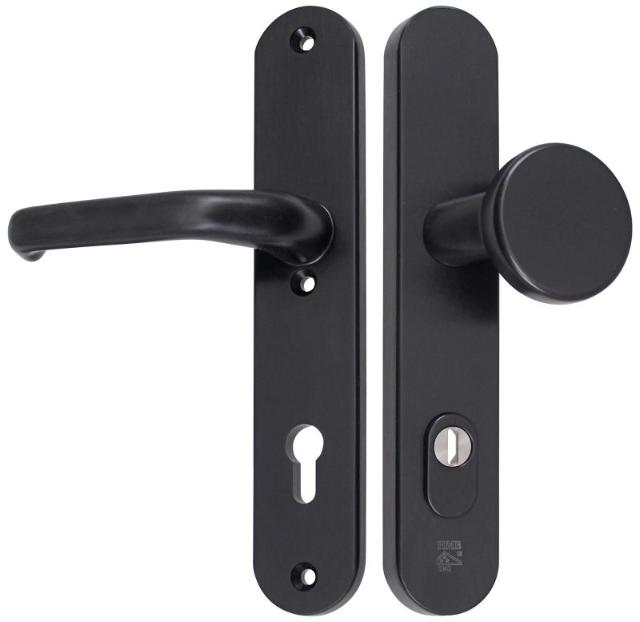 M-line Noir | Zwart Veiligheidbeslag | Afgerond Breed | PC92 | Kruk/Knop | Kerntrekbeveiliging