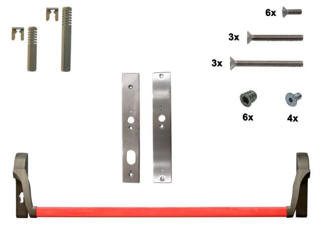 Antipaniek Inbouwset | Enkele Deur | Duwstang | Toepasbaar met Serie 010/012 | Rood