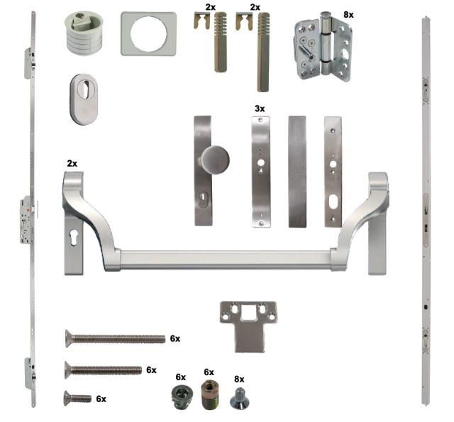 Antipaniek Inbouwset | Dubbele Deur | Duwstang/Duwstang | Serie 010 Automatic | RVS | Deurhoogte 1950-3200mm