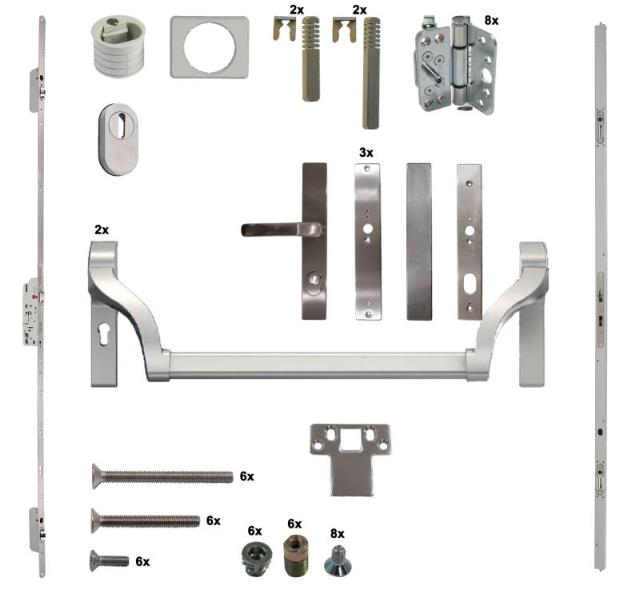 Antipaniek Inbouwset | Dubbele Deur | Duwstang/Duwstang | Serie 010 Automatic | RVS | Deurhoogte 1950-3200mm | Draairichting 3