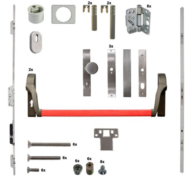 Antipaniek Inbouwset | Dubbele Deur | Duwstang/Duwstang | Serie 012 Automotortronic | Rood | Deurhoogte 1950-3200mm