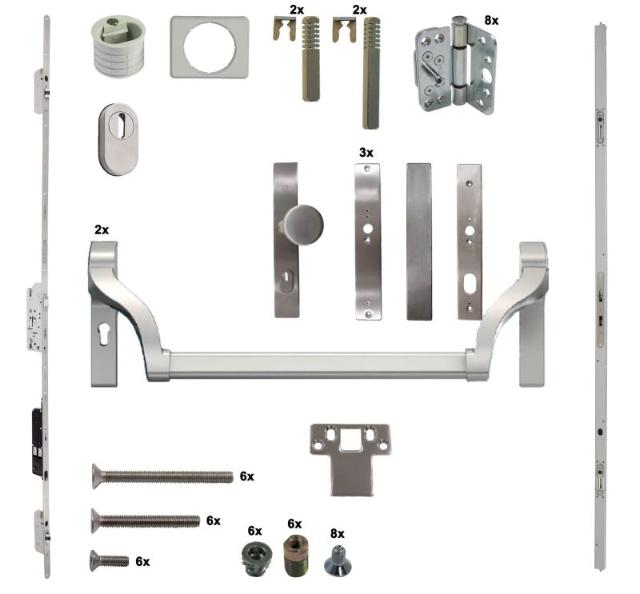 Antipaniek Inbouwset | Dubbele Deur | Duwstang/Duwstang | Serie 012 Automotortronic | RVS | Deurhoogte 1950-3200mm
