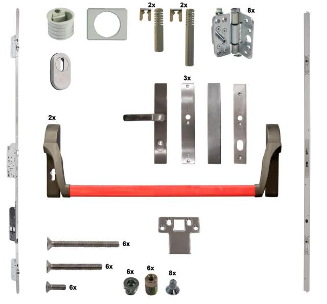 Antipaniek Inbouwset | Dubbele Deur | Duwstang/Duwstang | Serie 012 Automotortronic | Rood | Deurhoogte 1950-3200mm | Draairichting 4
