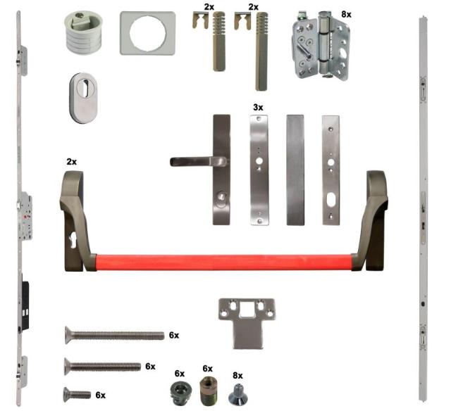 Antipaniek Inbouwset | Dubbele Deur | Duwstang/Duwstang | Serie 012 Automotortronic | Rood | Deurhoogte 1950-3200mm | Draairichting 3