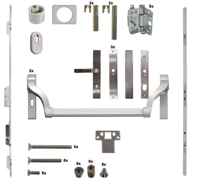 Antipaniek Inbouwset | Dubbele Deur | Duwstang/Duwstang | Serie 012 Automotortronic | RVS | Deurhoogte 1950-3200mm | Draairichting 4