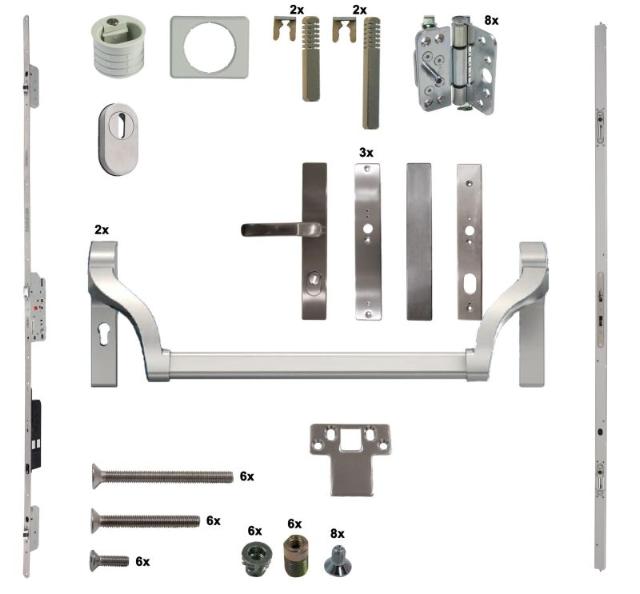 Antipaniek Inbouwset | Dubbele Deur | Duwstang/Duwstang | Serie 012 Automotortronic | RVS | Deurhoogte 1950-3200mm | Draairichting 3