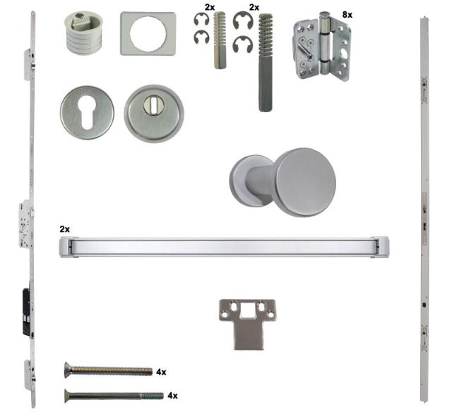 Antipaniek Inbouwset | Dubbele Deur | Duwbalk/Duwbalk | Serie 012 Automotortronic | Aluminium | Deurhoogte 1950-3200mm