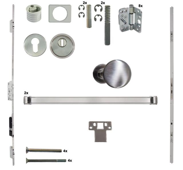 Antipaniek Inbouwset | Dubbele Deur | Duwbalk/Duwbalk | Serie 012 Automotortronic | RVS | Deurhoogte 1950-3200mm