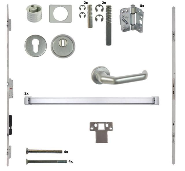 Antipaniek Inbouwset | Dubbele Deur | Duwbalk/Duwbalk | Serie 012 Automotortronic | Aluminium | Deurhoogte 1950-3200mm | Draairichting 3