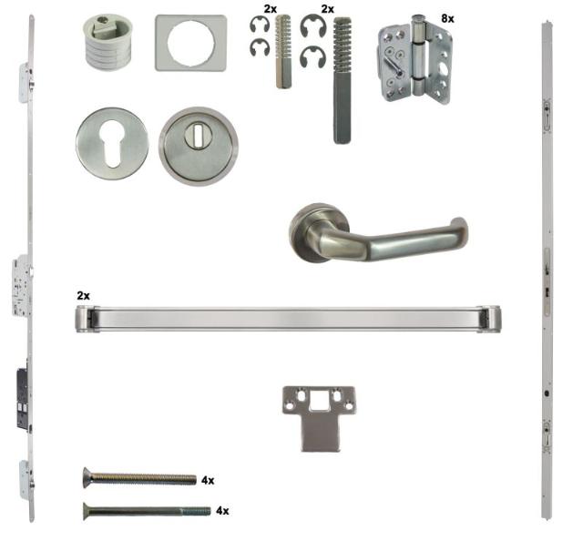 Antipaniek Inbouwset | Dubbele Deur | Duwbalk/Duwbalk | Serie 012 Automotortronic | RVS | Deurhoogte 1950-3200mm | Draairichting 4