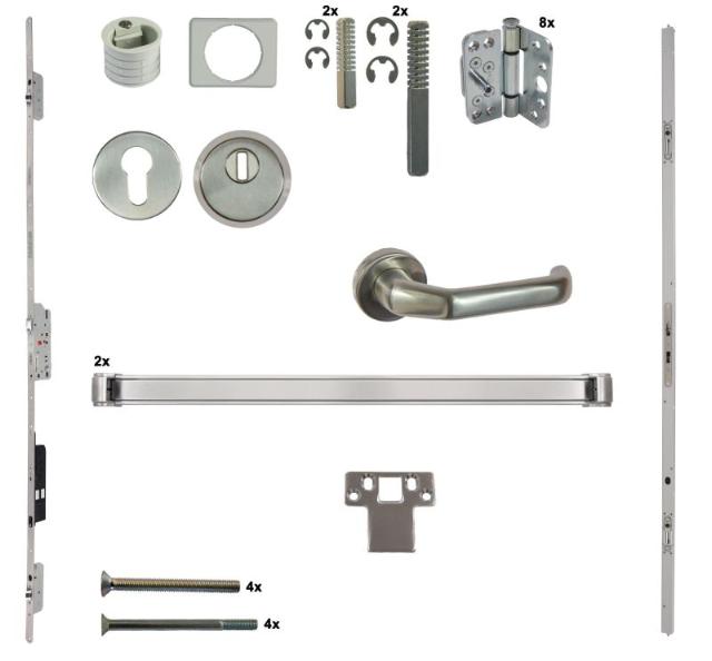 Antipaniek Inbouwset | Dubbele Deur | Duwbalk/Duwbalk | Serie 012 Automotortronic | RVS | Deurhoogte 1950-3200mm | Draairichting 3