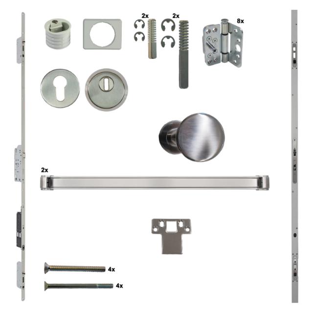 Antipaniek Inbouwset EN1125 | Dubbele Deur | Duwbalk/Duwbalk | RVS | Serie 012 Automotortronic | Deurhoogte 1950-3200mm