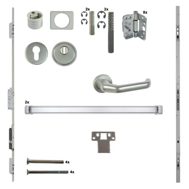 Antipaniek Inbouwset EN1125 | Dubbele Deur | Duwbalk/Duwbalk | F1 | Serie 012 Automotortronic | Deurhoogte 1950-3200mm | Draairichting 4