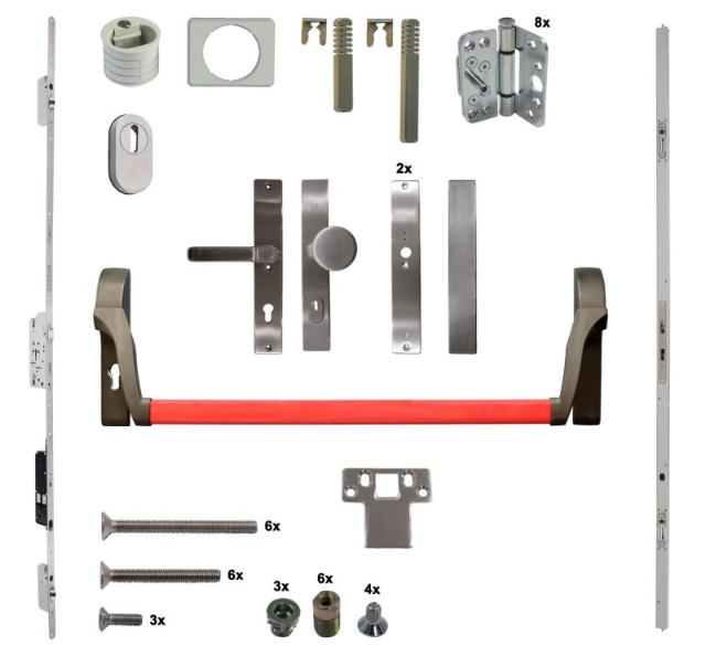 Antipaniek Inbouwset | Dubbele Deur | Duwstang/Kruk | Serie 012 Automotortronic | Rood | Deurhoogte 1950-3200mm
