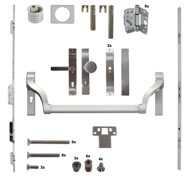 Antipaniek Inbouwset | Dubbele Deur | Duwstang/Kruk | Serie 012 Automotortronic | RVS | Deurhoogte 1950-3200mm