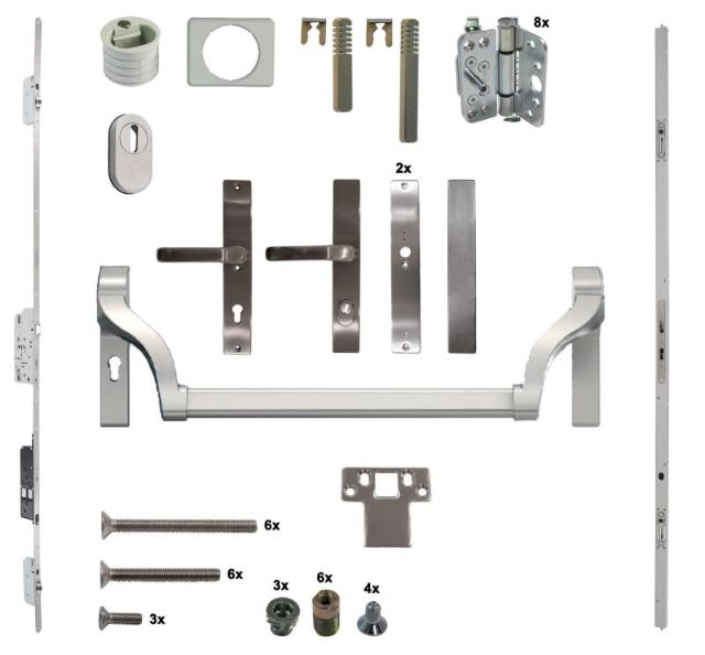 Antipaniek Inbouwset | Dubbele Deur | Duwstang/Kruk | Serie 012 Automotortronic | RVS | Deurhoogte 1950-3200mm | Draairichting 4