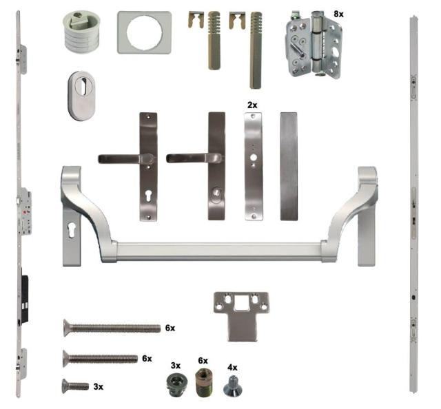 Antipaniek Inbouwset | Dubbele Deur | Duwstang/Kruk | Serie 012 Automotortronic | RVS | Deurhoogte 1950-3200mm | Draairichting 3