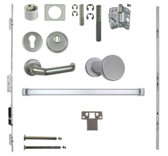 Antipaniek Inbouwset | Dubbele Deur | Duwbalk/Kruk | Serie 012 Automotortronic | Aluminium | Deurhoogte 1950-3200mm