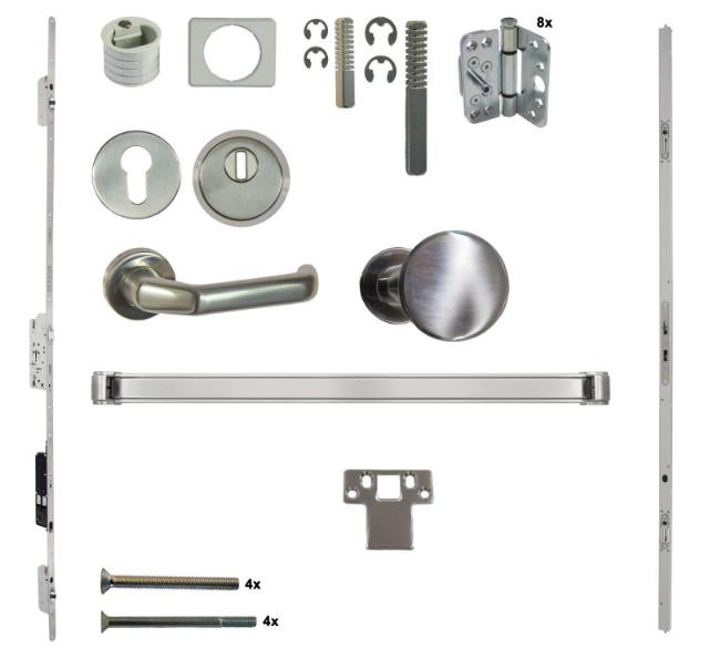 Antipaniek Inbouwset | Dubbele Deur | Duwbalk/Kruk | Serie 012 Automotortronic | RVS | Deurhoogte 1950-3200mm