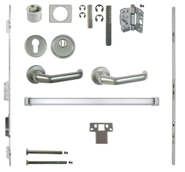 Antipaniek Inbouwset | Dubbele Deur | Duwbalk/Kruk | Serie 012 Automotortronic | Aluminium | Deurhoogte 1950-3200mm | Draairichting 4