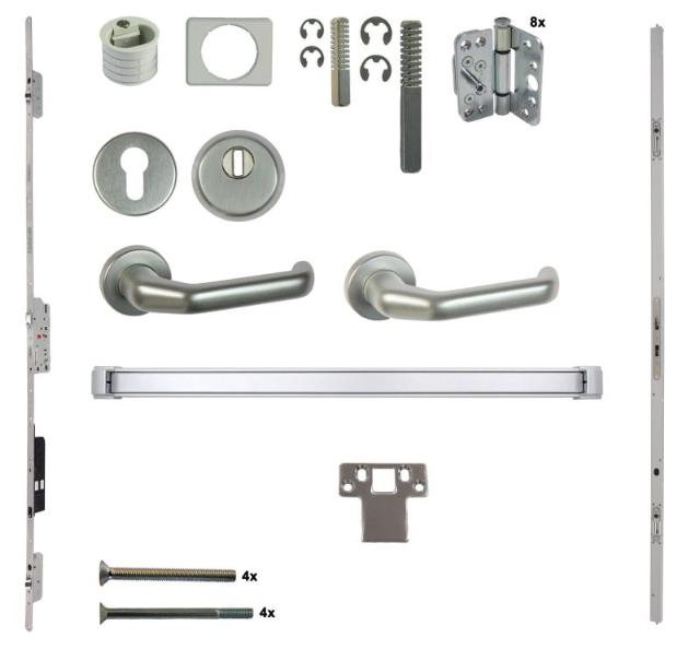 Antipaniek Inbouwset | Dubbele Deur | Duwbalk/Kruk | Serie 012 Automotortronic | Aluminium | Deurhoogte 1950-3200mm | Draairichting 3