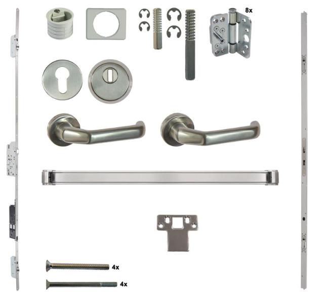 Antipaniek Inbouwset | Dubbele Deur | Duwbalk/Kruk | Serie 012 Automotortronic | RVS | Deurhoogte 1950-3200mm | Draairichting 4