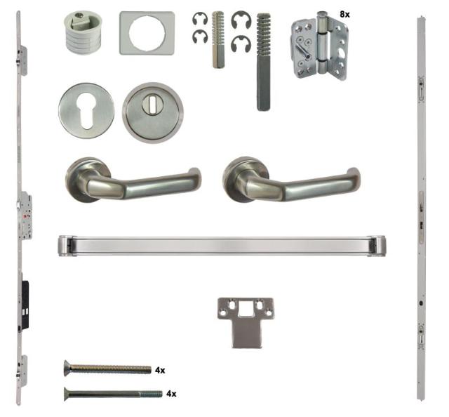 Antipaniek Inbouwset | Dubbele Deur | Duwbalk/Kruk | Serie 012 Automotortronic | RVS | Deurhoogte 1950-3200mm | Draairichting 3