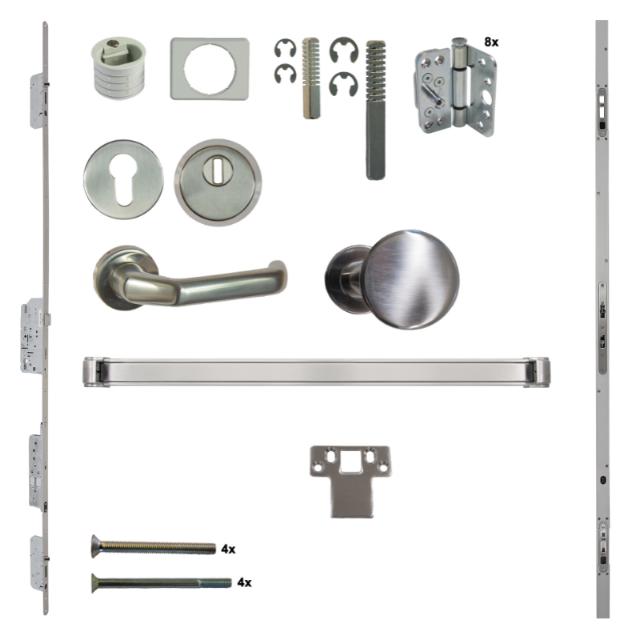 Antipaniek Inbouwset EN179 | Dubbele Deur | Duwbalk/Kruk | RVS | Serie 012 Automotortronic | Deurhoogte 1950-3200mm