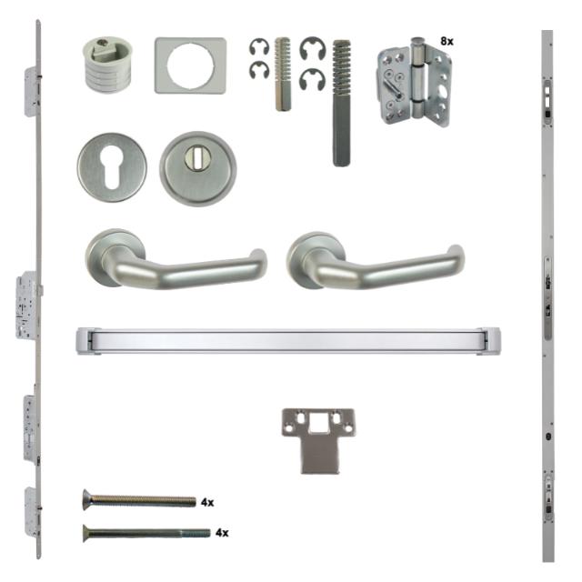 Antipaniek Inbouwset EN179 | Dubbele Deur | Duwstang/Kruk | F1 | Serie 012 Automotortronic | Deurhoogte 1950-3200mm | Draairichting 4