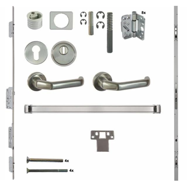 Antipaniek Inbouwset EN179 | Dubbele Deur | Duwbalk/Kruk | RVS | Serie 012 Automotortronic | Deurhoogte 1950-3200mm | Draairichting 4